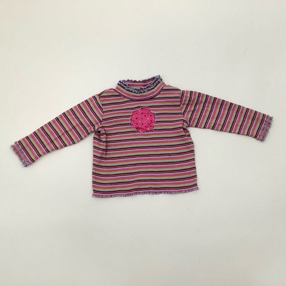 Hanna Andersson T-Shirt Long Sleeve Girls 3T 90cm Striped Ruffles Pink Blue